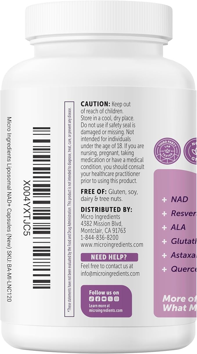 Micro Ingredients Liposomal NAD+ Ultimate Complex 1,000mg | 120 Veggie Capsules | NMN Pathway Formula | 10-in-1 with Resveratrol, Glutathione, & Astaxanthin | NAD Supplement for Women & Men