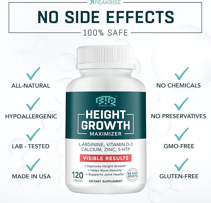 Height Growth Maximizer, Calcium, Vitamin D3 and Zinc Blend Pills, Bone Growth Supplement for Kids and Teens, Bone Strength, Density Support, GMO-Free, Gluten-Free, Made in USA, 120 Caps