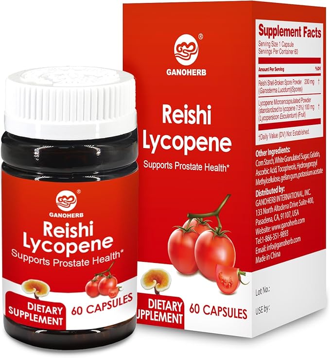 Lycopene Supplement for Men 100mg, Lycopene Capsule with 200mg Reishi Mushroom for Overall Health, 2 Month Supply, Non-GMO & Gluten Free, Vegan, 60 Rapid Release Capsules