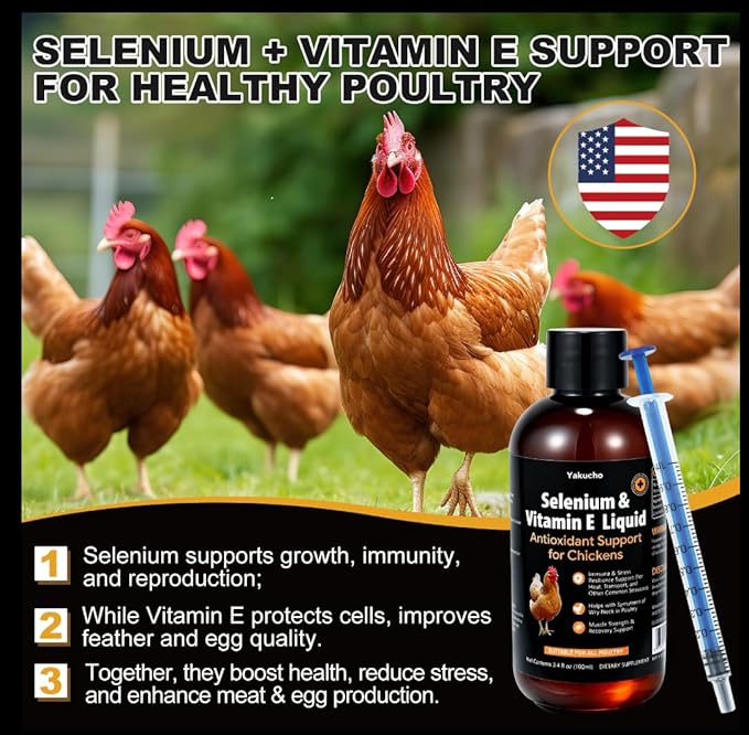 E+S Poultry Vitality Formula | Selenium for Chickens and All Poultry | Nutrient Support Liquid for Energy Balance and Mobility | Feed Mix Additive for Healthy Growth