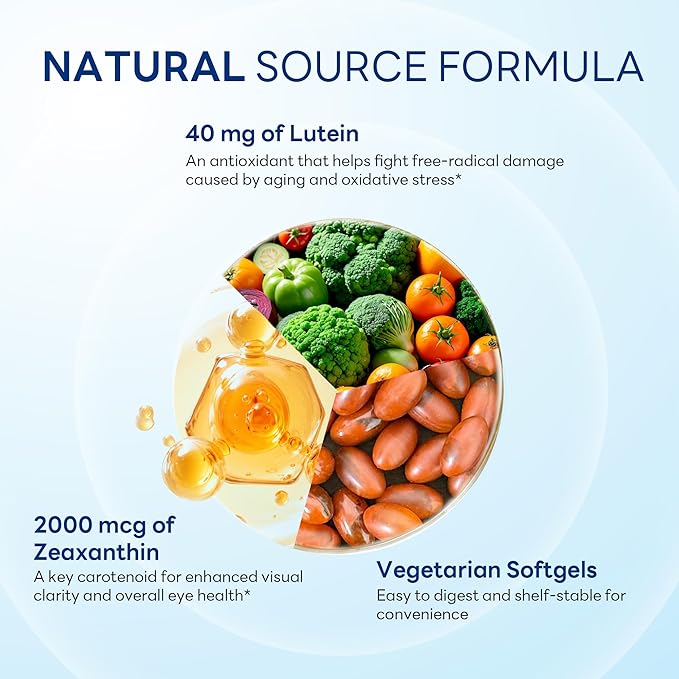 Vitamin World Lutein and Zeaxanthin Supplements, 40mg Lutein, Vegetarian Eye Health Supplement, Once Daily to Help Filter Blue Light & Support Vision, Non-GMO, Gluten-Free, 2 Month Supply
