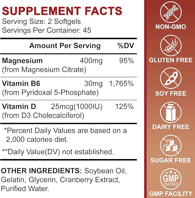 Magnesium Citrate Supplements for Women/Men, Magnesium Citrate 400mg with Vitamin D3, Vitamin B6 and Cranberry Extract High Absorption, Improved Night Quality Muscle & Bone, 180-Count, 90 Days Supply