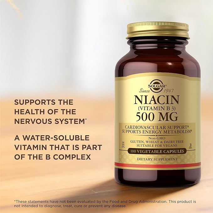 Solgar Niacin (Vitamin B3) 500 mg, 100 Vegetable Capsules - Non-GMO, Vegan, Gluten Free, Dairy Free, Kosher - 100 Servings