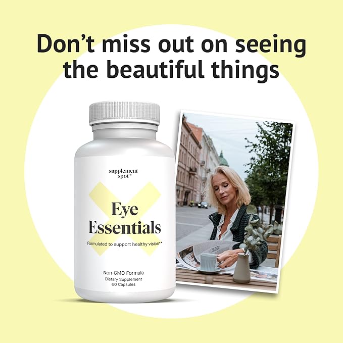 Eye Essentials for Adults – Vitamins & Multi Minerals Supplement w/Vitamin A, Bilberry Extract, Zinc & Antioxidants for Eye Health (60 Caps.)