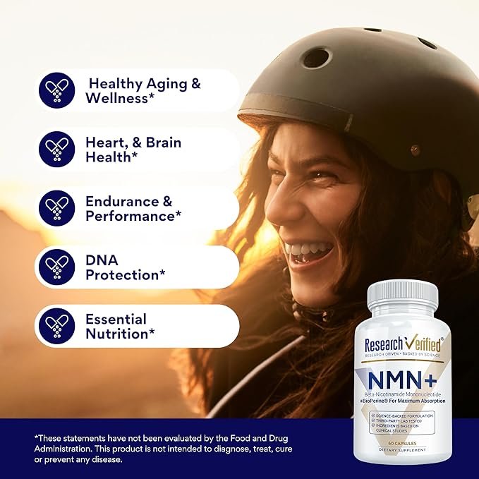 Research Verified NMN - Boost Cellular Energy, Support Healthy Aging & Vitality - 500mg Pure NMN - 60 Capsules - Pack of 6