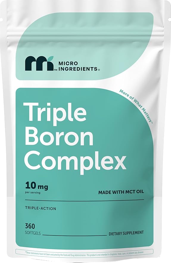 Micro Ingredients Triple Boron Complex 10mg Per Serving, 360 Softgels with MCT Oil | Boron Supplement for Men & Women | Boron Glycinate, Citrate & Aspartate Triple Action Formula | Non-GMO Gluten Free