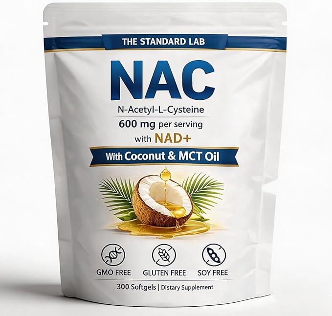 NAC Supplement 600mg | N-Acetyl Cysteine with NAD+ & Coconut Oil | Nicotinamide Complex | Non-GMO | 300 Count