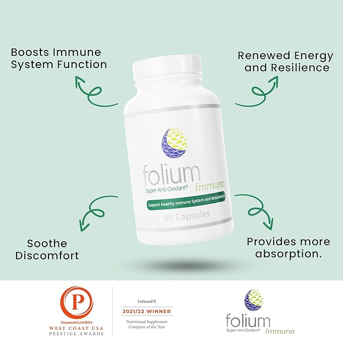 Folium Immuno Inflammation Support Supplement-Pine Parts, GrapeSeed, Ginger, Turmeric, Green Tea, White Pepper & Pomegranate-90 Count