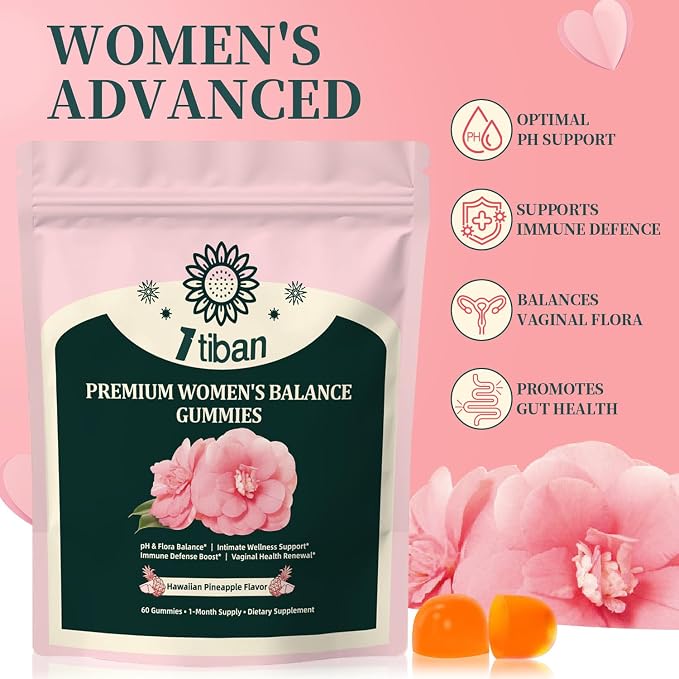Pineapple Gummies for Women pH Balance, Feminine Probiotics for Vaginigal Health, Nutrition Feminine Gummies, Immune Support, Vegan, Gluten-Free, Hawaiian Pineapple 60 Gummies 30 Servings