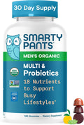 SmartyPants Multivitamin for Men, Organic Gummies: Probiotics, CoQ10, Methylfolate, Omega 3 (ALA), Vitamin D3, C, Vitamin B12, B6, A, K & Zinc for Immune Support, Biotin, 120 Gummies (30 Day Supply)
