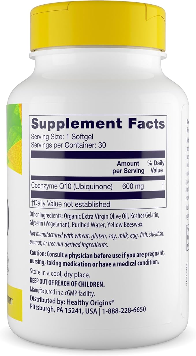 Healthy Origins® CoQ10 600 mg – Natural Trans-Isomer Ubiquinone – Yeast Fermented, Supports Heart Health & Cellular Energy – Non-GMO 30 Softgels