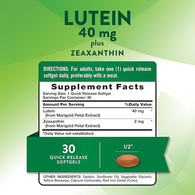 Nature's Truth Lutein and Zeaxanthin Supplement | 40mg | 30 Softgels | Non-GMO & Gluten Free