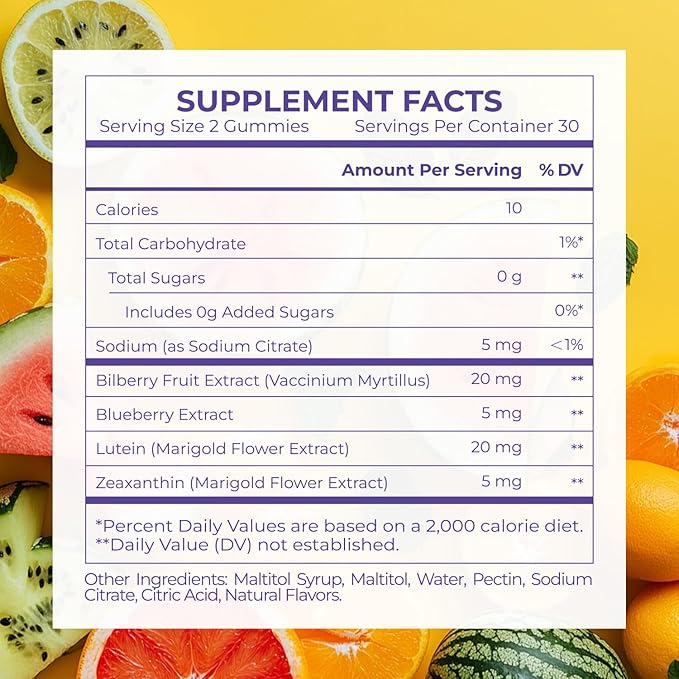 Lutein & Zeaxanthin Eye Vitamins Gummies for Daily Eye Health – 20mg Lutein, Sugar-Free, High-Potency Gummy with Bilberry Extract, Blue Light Support, Star-Shaped Gummies, 90 Count