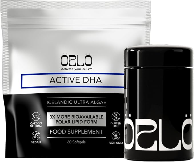 Orlo DHA Supplement 1000mg - 3X Absorption Natural Icelandic Nordic Omega 3 DHA & EPA for Brain & Eye Support – Vegan Fish Oil Alternative, No Fishy Aftertaste, 60 Easy-to-Swallow Mini Softgels & Jar