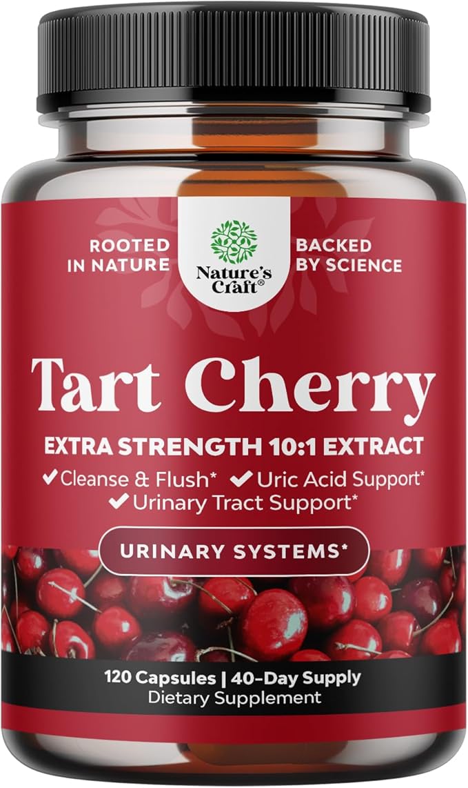 Extra Strength Tart Cherry Capsules - Tart Cherry Extract Capsules for Uric Acid Cleanse for Kidney Support - Fruit Extract Supplement for Urinary Tract Health & Joint Support - 120 Count