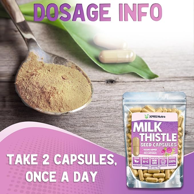 XPRS Nutra Milk Thistle Seed Capsules - 180 Count (3 Month Supply) Premium Milk Thistle Supplement Rich in Silymarin to Support the Liver and Digestion - Pure, Non-GMO Cardo Mariano Pills