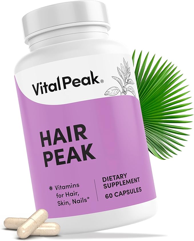 Vital Peak® Hair Peak - Hair Growth Supplement - Hair Vitamins to Support Healthy Hair with Biotin, Collagen, Saw Palmetto Extract, Keratin, Iron, Ionide, Zinc - Gluten Free, Dairy Free - 60 Capsules