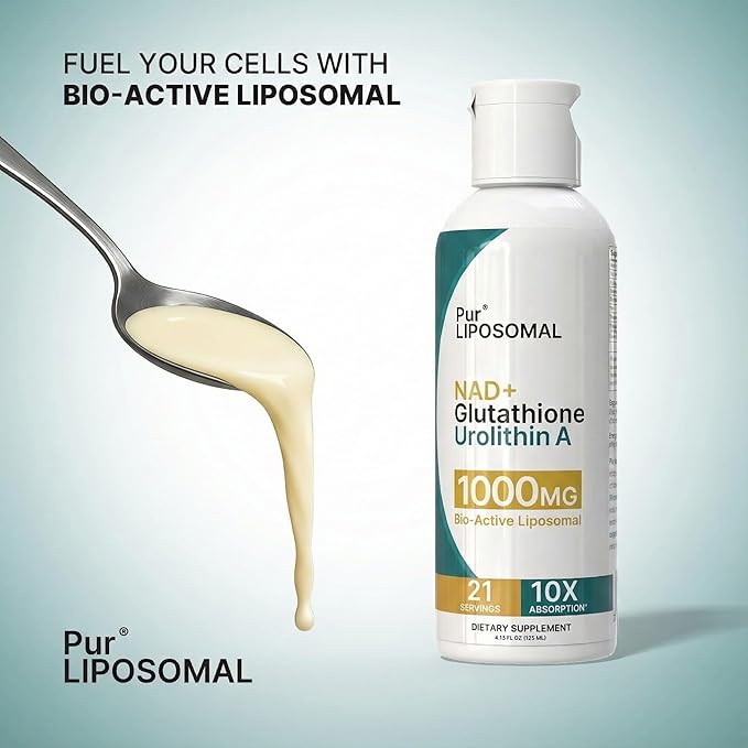 NAD+ Glutathione Urolithin A 1000mg Liquid - Max Absorption NAD+ Stack with NMN & NR for Cellular Energy - L-Glutathione for Detox & Urolithin A for Anti-Aging - 21 Servings
