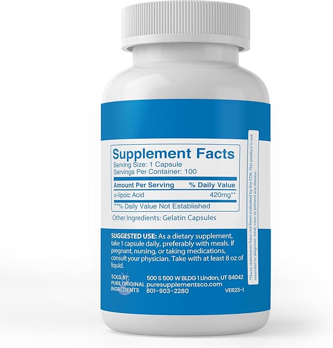 PURE ORIGINAL INGREDIENTS Benfotiamine and Alpha-Lipoic Acid Bundle, 100 Capsules Each, Always Pure, No Additives or Fillers, Lab Verified