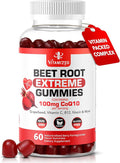 Extreme Beetroot Formula & COQ10 100mg with Grape Seed Extract, for Circulation Energy & Flow, Beet Root Gummies Extract Gluten Free 60