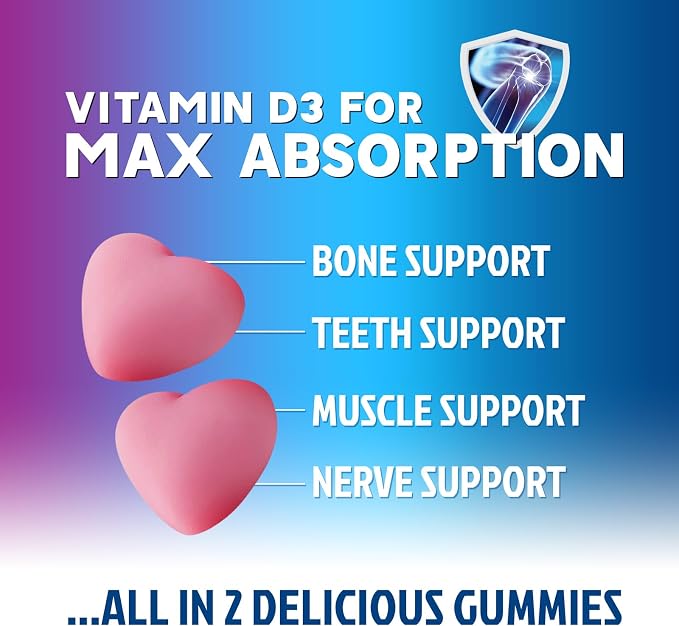 Calcium Supplement Gummies - Sugar Free Calcium Gummy with Vitamin D3 for Best Absorption - Supports Immune Health, Bones & Teeth - Nature's Calcium Chews for Women & Men - Berry Flavor - 60 Gummies
