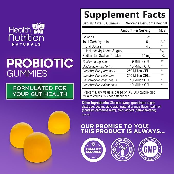 Probiotic Gummies - Advanced Multi-Strain Probiotic Formula - Gut & Digestive Health Support Gummy - Bacillus Coagulans 5 Billion CFU Per Serving, Daily Acidophilus Probiotics Supplement - 60 Gummies