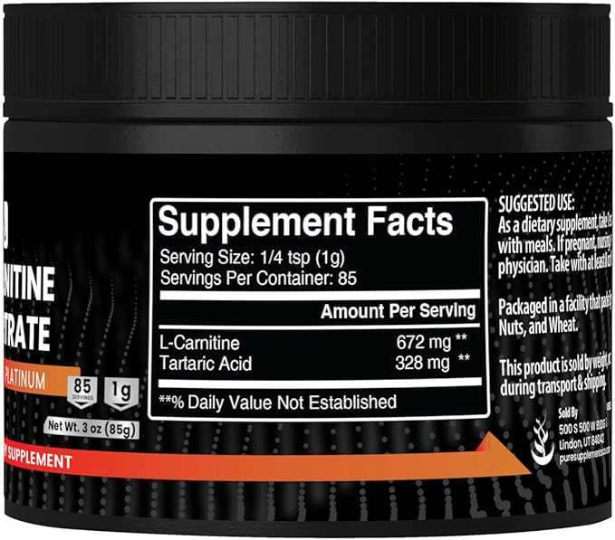 PURE ORIGINAL INGREDIENTS L-Carnitine L-Tartrate, 3 oz, Always Pure, No Fillers or Additives