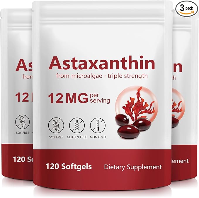 Xaarty 3Pack Premium Astaxanthin 12mg, Natural Antioxidant Supplement for Eye, Joint, Skin Health,Microalgae Source, 4 Month Supply | Supports Internal Circulation, 360 Softgels
