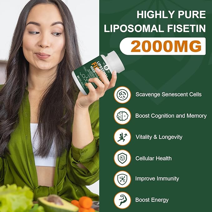 Liposomal Fisetin Supplement, 2000MG, 98% Pure Fisetin Polyphenols Antioxidants, with Quercetin, TMG and Resveratrol, for Healthy Aging, Cognitive Support, 120 Capsules