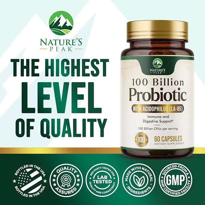 Probiotics 100 Billion CFU Per Serving - 16 Premium Probiotic Strains Prebiotics - Immune Support, Gut Health, Occasional Constipation, Gas & Bloating, Probiotics Supplement, USA Bottled, 60 Capsules