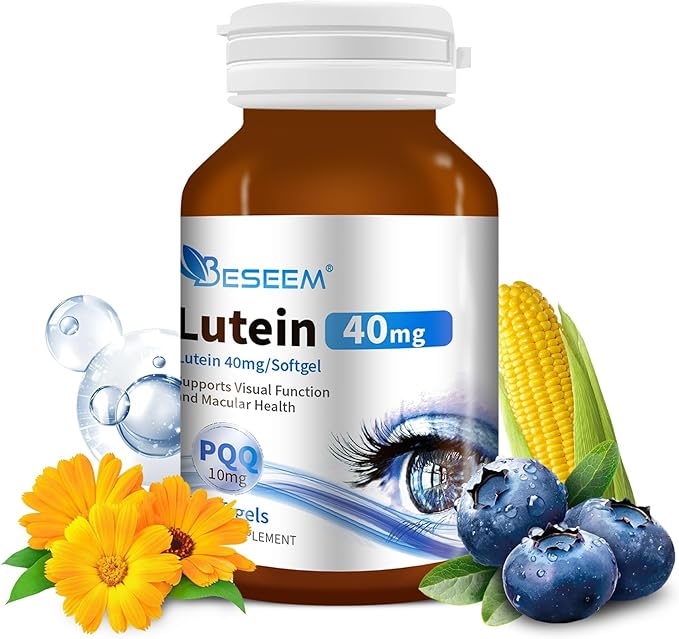6-in-1 Eye Supplement with Lutein 40mg, Zeaxanthin 10mg, Eye Health Support Supplement for Adults – Blue Light Protection, Macula Support & Eye Strain Relief – 60 Softgels