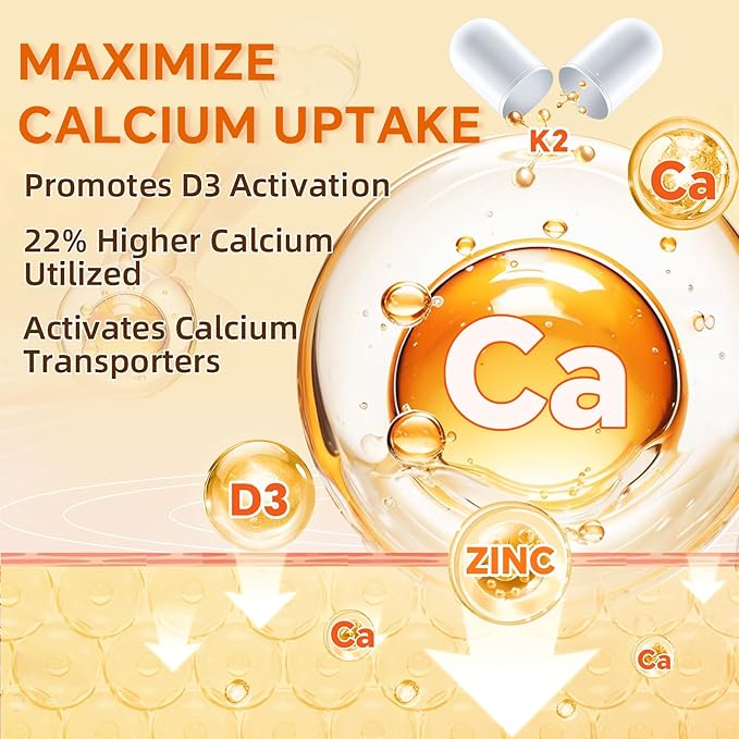 ZEBORA Vitamin D3+K2-5000 IU Vitamin D3 + 100 mcg K2 MK-7 - Maximum Absorption for Bone, Teeth, Heart & Immune Support - Easy to Swallow, Gluten-Free, 120 Capsules