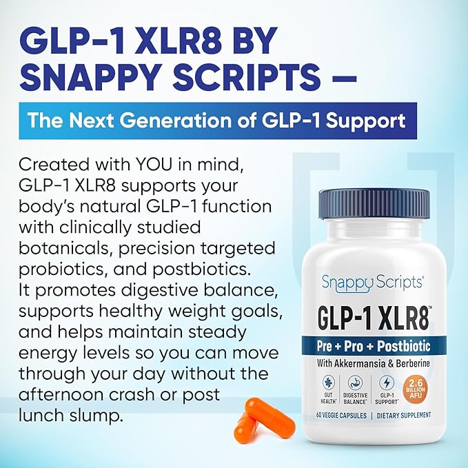 GLP-1 XLR8 Supplement for Weight Loss, Digestion, Constipation, Bloating Relief with Akkermansia 2.6 Billion AFU Live Prebiotic Probiotic Postbiotic Gut Health + Berberine for Women Men 120 Capsules