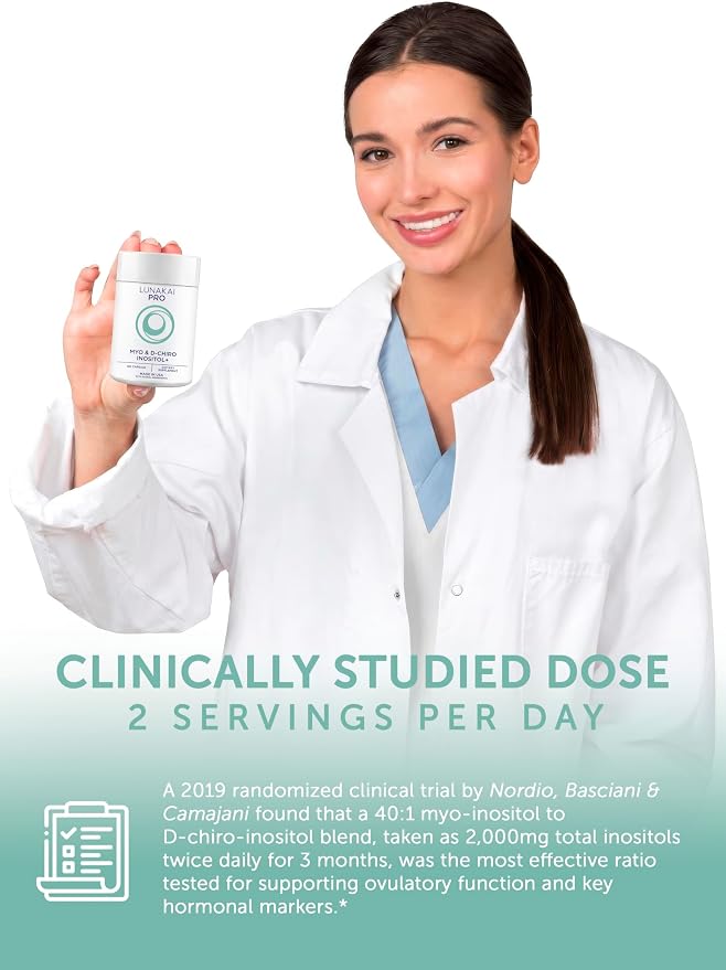 Lunakai PRO - Clinically Studied USA Made Myo-Inositol & D-Chiro Inositol Supplement for Women - 40:1 Ratio 4000mg with CoQ10 Folate & Vitamin D3 - Daily Hormone Balance & Ovarian Support - 120ct