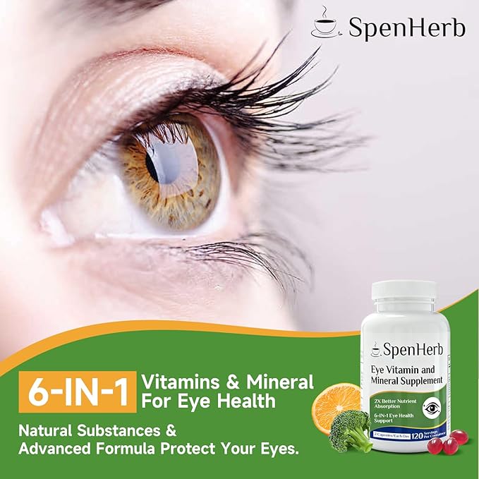 Eye Vitamin and Mineral Supplement Vision Support 120 Vegan Soft Gels, Contains Lutein, Zeaxanthin, Vitamin C & E, Zinc, Copper, Eye Health Supplements for Adults, 1 Pack
