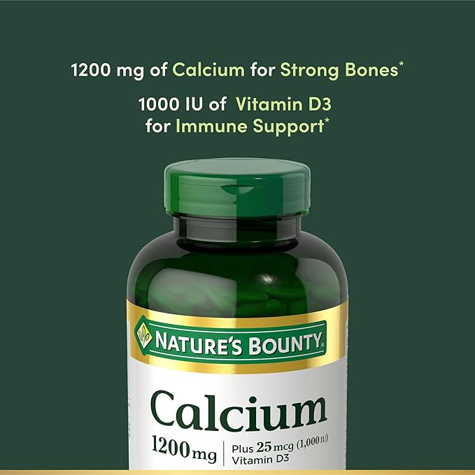 Nature’s Bounty Calcium 1200 mg with Vitamin D3, Bone Health & Immune Support, Vitamin D3 1000 IU, 220 Softgels