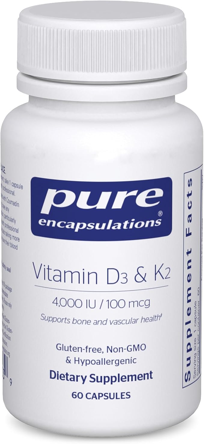 Pure Encapsulations Vitamin D3 & K2 - Bone & Vascular Health Support - Immune Function Support* - Gluten Free - Non-GMO - 60 Capsules