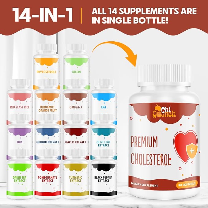 Cholesterol Supplements with Plant Sterols, Niacin, Red Yeast Rice, Citrus Bergamot, Garlic, Cholesterol Supplement Support Normal Cholesterol Levels, 180 Softgels