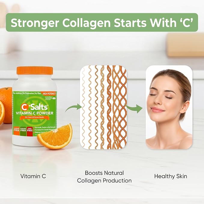 C-Salts Vitamin C Powder - 100% Pure Buffered Ascorbic Acid Powder for Daily Immune Support & Collagen Production - Stomach-Friendly Organic Vegan Non-GMO Sugar-Free - 272 Servings - Original, 26oz