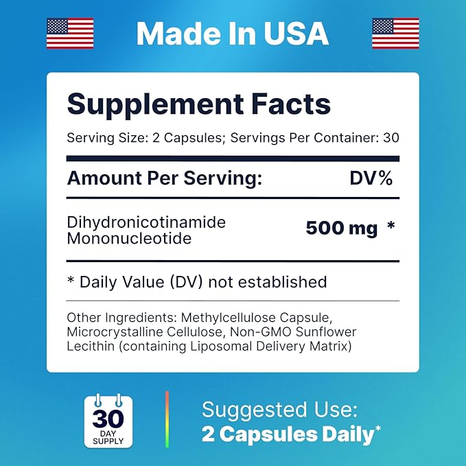 Liposomal NMNH 500 MG - NMN Supplement Alternative - NAD Supplements for Women & Men | Healthy Anti Aging - Cell Support for Energy, Focus & Skin - Advanced NAD+ Resveratrol 3-Party Tested | 1 Pack