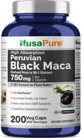 NusaPure Peruvian Black Maca Root, 750 mg, 200 Veg Capsules ((Non-GMO, Vegan)