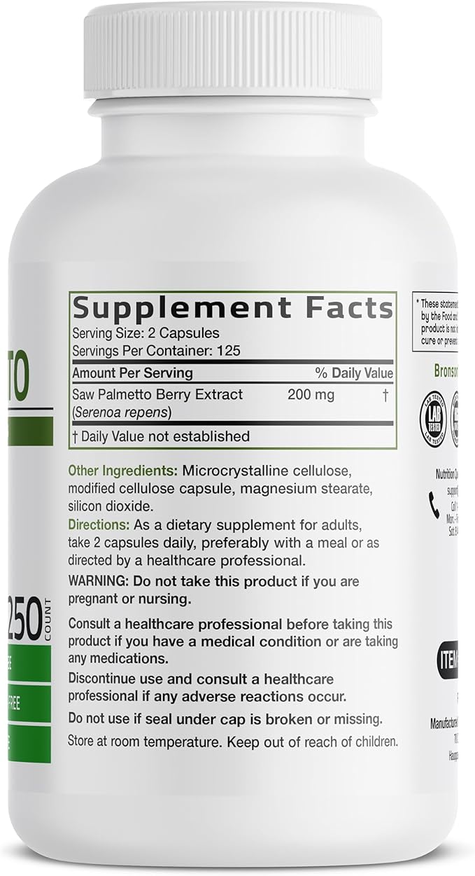 Bronson Saw Palmetto Extra Strength Supports Healthy Prostate Function & Urinary Health Support - Non GMO, 250 Vegetarian Capsules