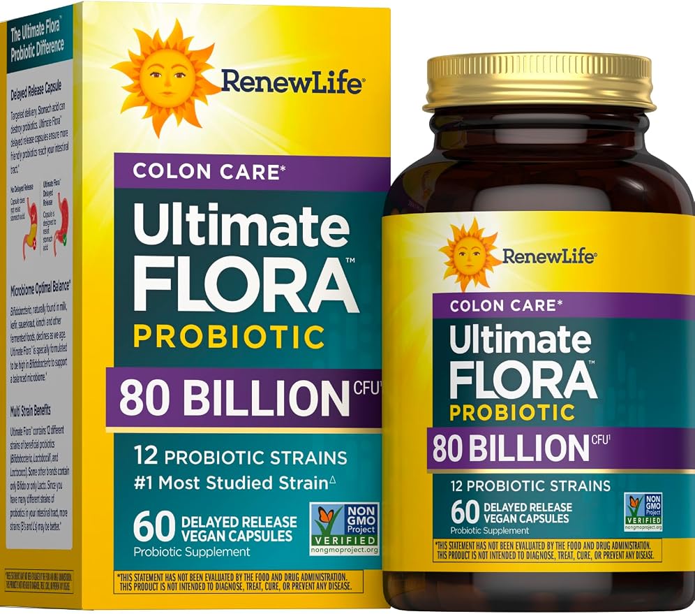 Renew Life Probiotic Colon Care Probiotic Capsules, Daily Supplement Offers Colon Support, L. Rhamnosus GG, Dairy, Soy and gluten-free, 80 Billion CFU, 60 Count