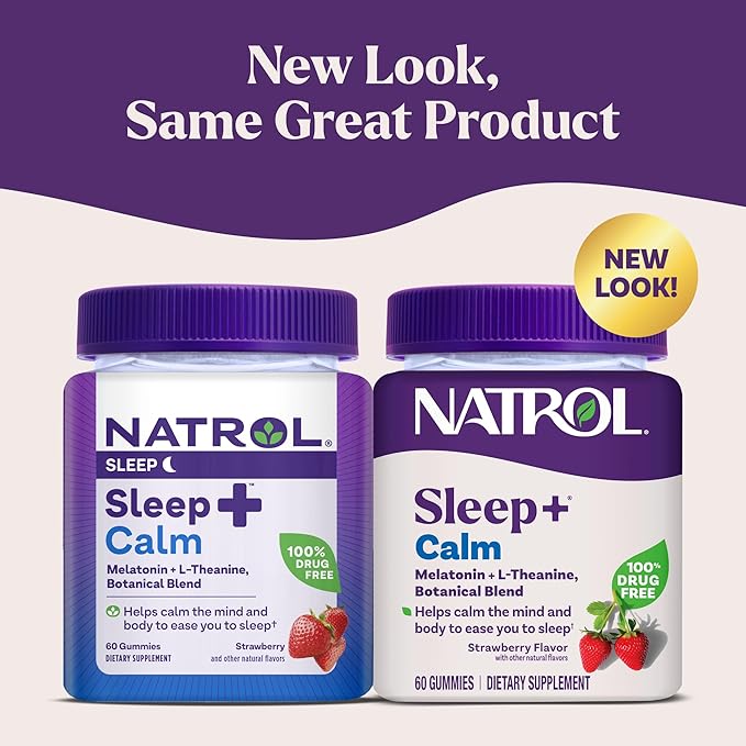Natrol Sleep+ Calm Melatonin Gummies for Adults, Sleep Gummies, Strawberry Flavor, 60 Gummies, 30 Day Supply