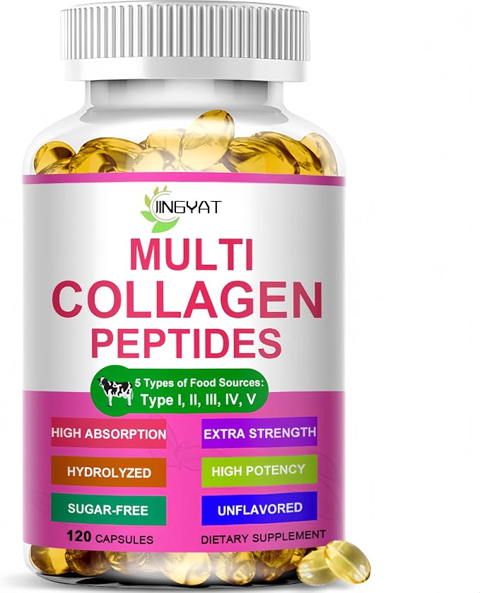 Multi Collagen Peptides Softgels - Hydrolyzed Collagen Peptides For Women & Men with Vitamin C Hyaluronic Acid - High Absorption Collagen Complex for Skin Hair Nail & Joint - Type I, II, III, V, X