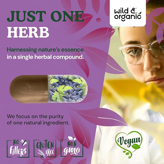 Wild & Organic Grape Seed Extract Capsules - Antioxidant Support - Grapeseed Extract 400 mg - 95% Polyphenols - 120 Vegan Capsules - 4 Month Supply - Non-GMO