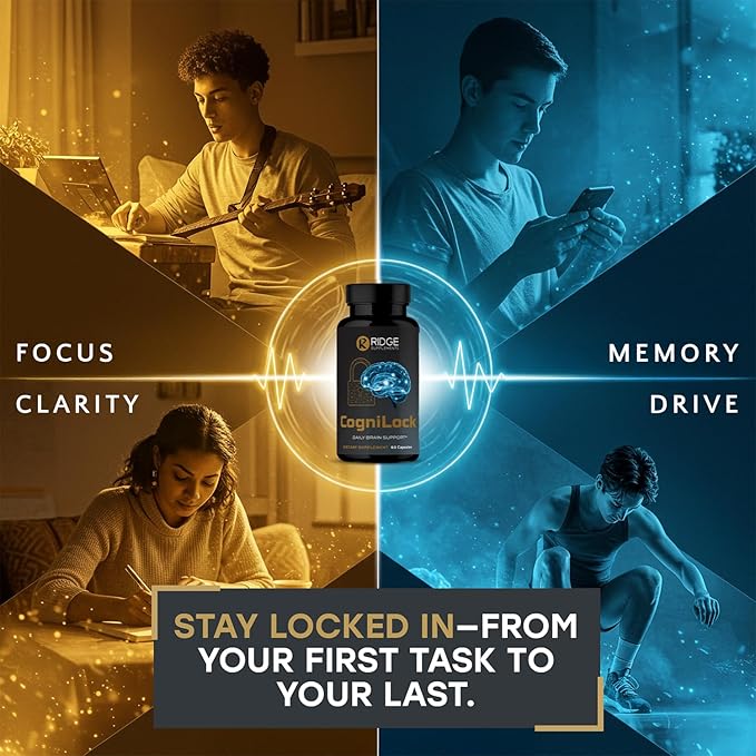 CogniLock Nootropic Brain Supplements for Memory and Focus - Cognitive Supplement for Men, Women & Seniors - Brain Fog Vitamins w/Lion’s Mane, Alpha GPC, Citicoline, CognatiQ™ Coffee Fruit - 60 Pills