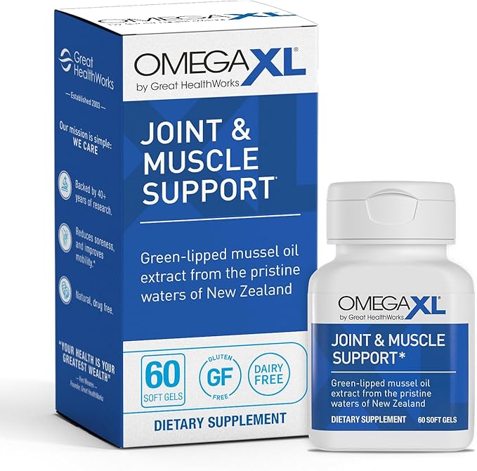 OmegaXL Joint Support Supplement, for Relief - Natural Muscle Support, Green Lipped Mussel Oil, Soft Gel Pills, Drug-Free, 60 Count