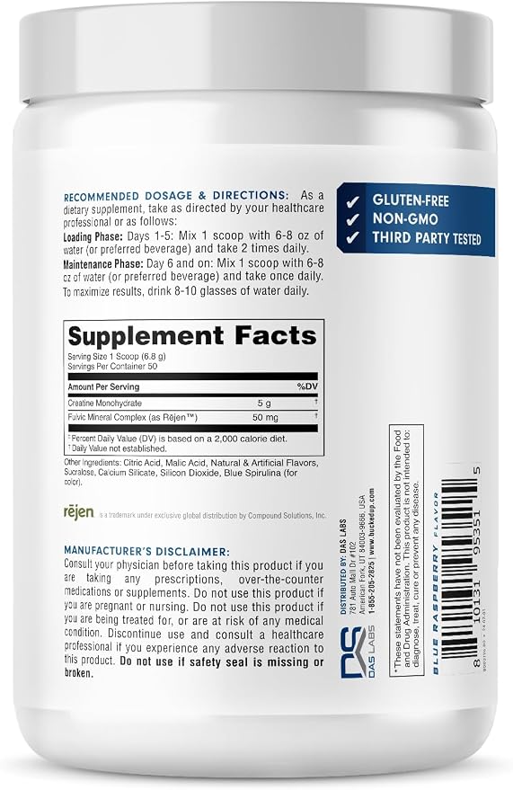 Bucked Up Blue Rasberry Creatine for Women and Men - Easy to Mix Vegetarian - Flavored Creatine Monohydrate Powder - Made in USA - 5G Per Serving - 50 Servings - 250 Grams Per Container