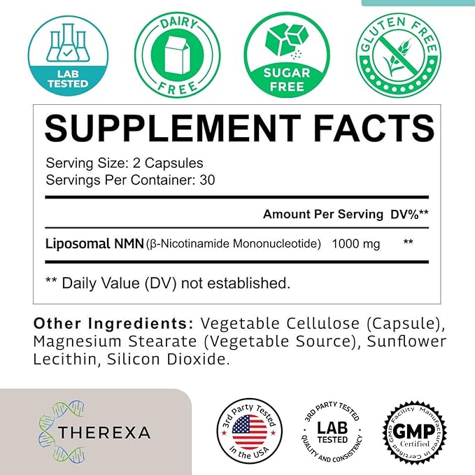 NMN Supplement 1000mg Pure - Liposomal NMN for NAD+ Supplement, Tested in USA, 60 Capsules